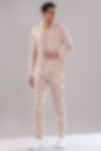 Khaki & Peach Linen Summer Shirt by PUNEET KAPOOR LABEL at Pernia's Pop Up Shop