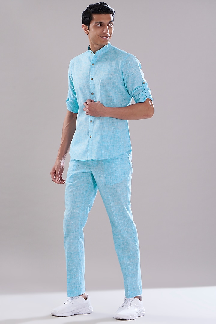 Blue Linen Pants by PUNEET KAPOOR LABEL at Pernia's Pop Up Shop