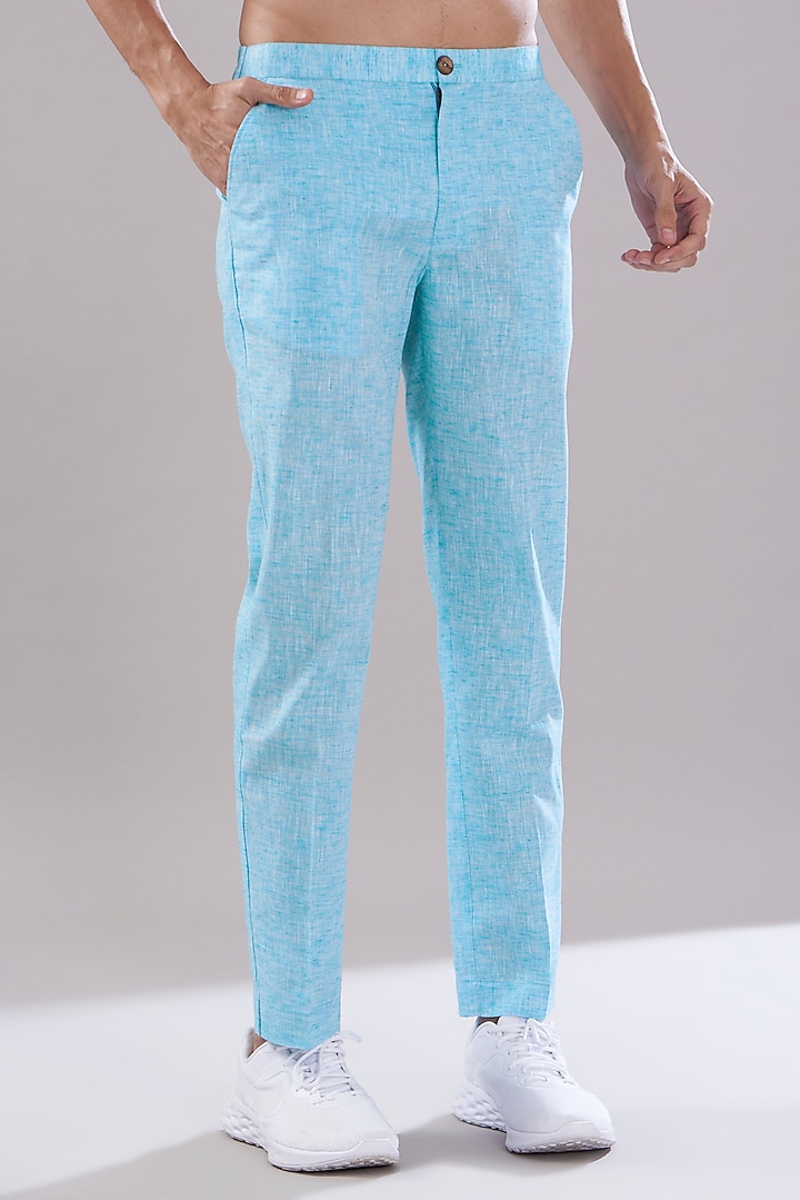 Blue Linen Pants by PUNEET KAPOOR LABEL at Pernia's Pop Up Shop