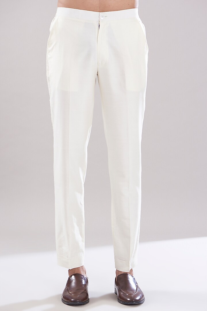 White Weave Cotton Pants by PUNEET KAPOOR LABEL at Pernia's Pop Up Shop