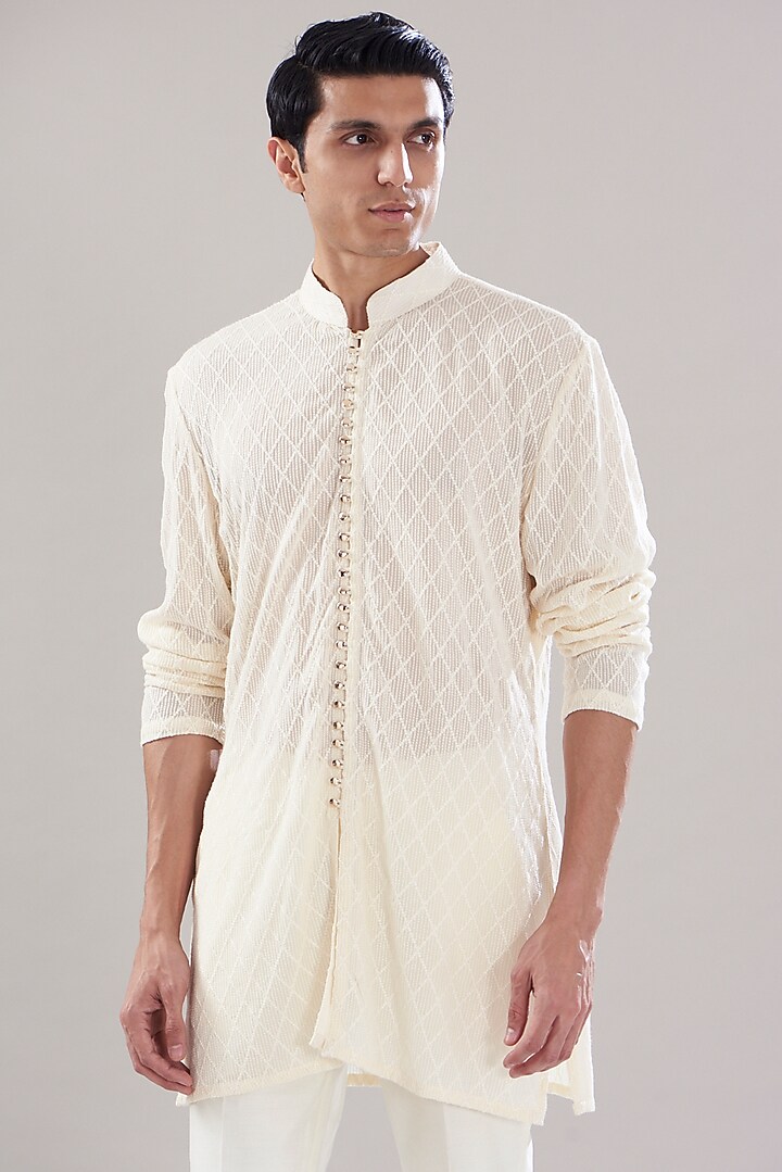 White Weave Cotton Pants by PUNEET KAPOOR LABEL at Pernia's Pop Up Shop