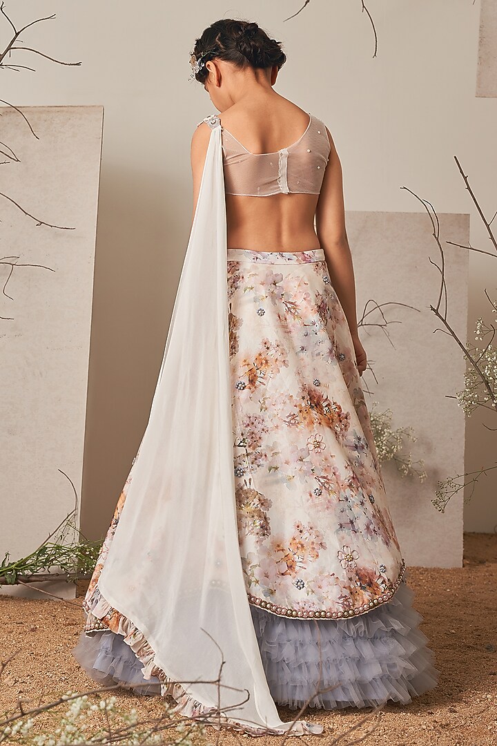 Ivory & Grey Crepe Printed Lehenga Set For Girls by Potloo by Merge at Pernia's Pop Up Shop