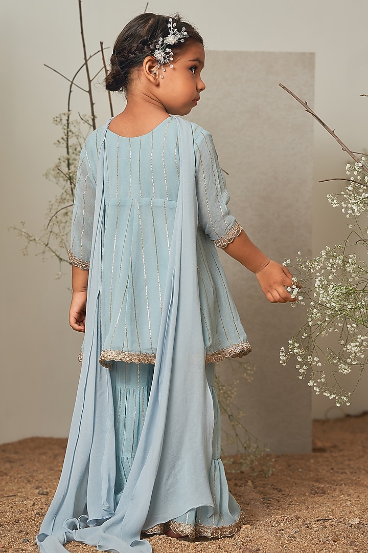 Powder Blue Georgette Sharara Set For Girls by Potloo by Merge at Pernia's Pop Up Shop