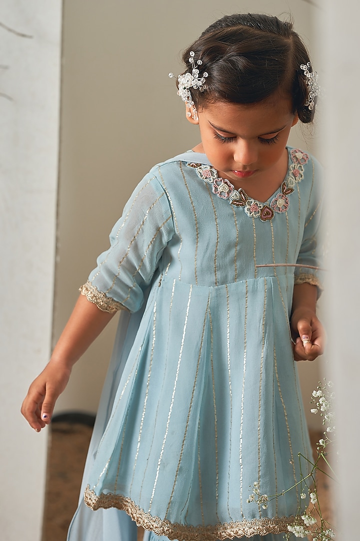 Powder Blue Georgette Sharara Set For Girls by Potloo by Merge at Pernia's Pop Up Shop