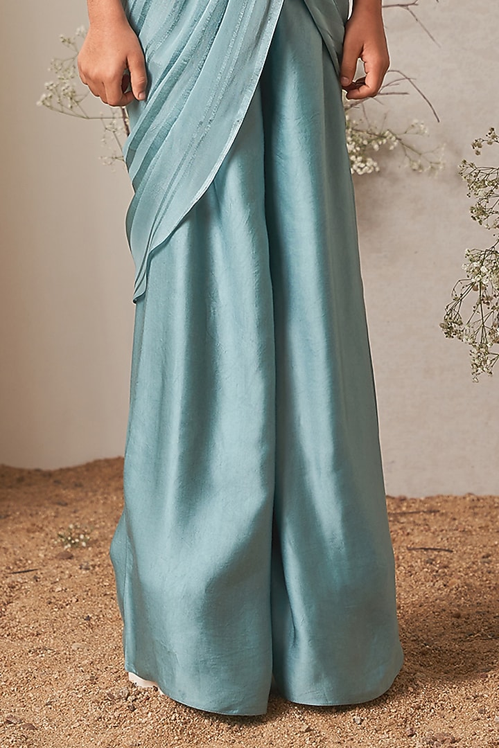 Light Blue Modal Satin Pant Set For Girls by Potloo by Merge at Pernia's Pop Up Shop