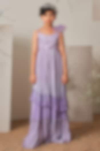 Lavender Chiffon Embroidered Tiered Dress For Girls by Potloo by Merge
