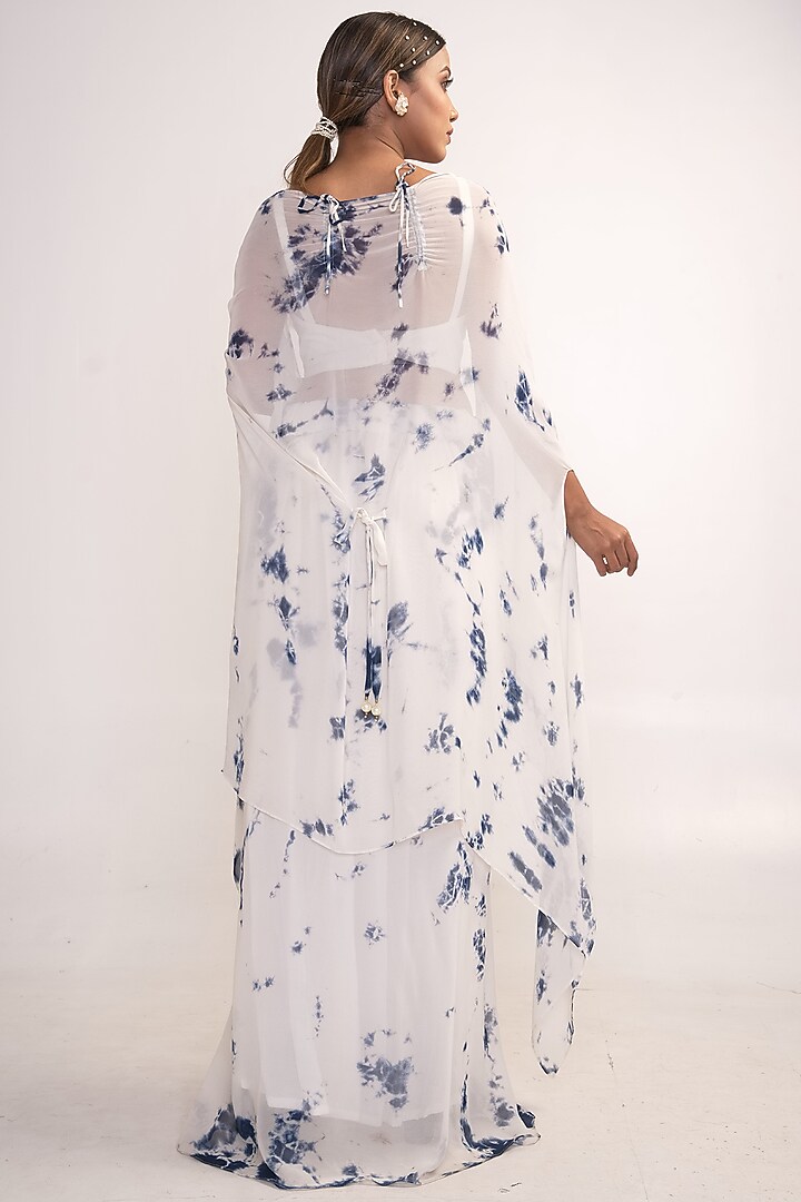 White & Blue Georgette Tie-Dye Printed Co-Ord Set For Girls by Potloo by Merge at Pernia's Pop Up Shop