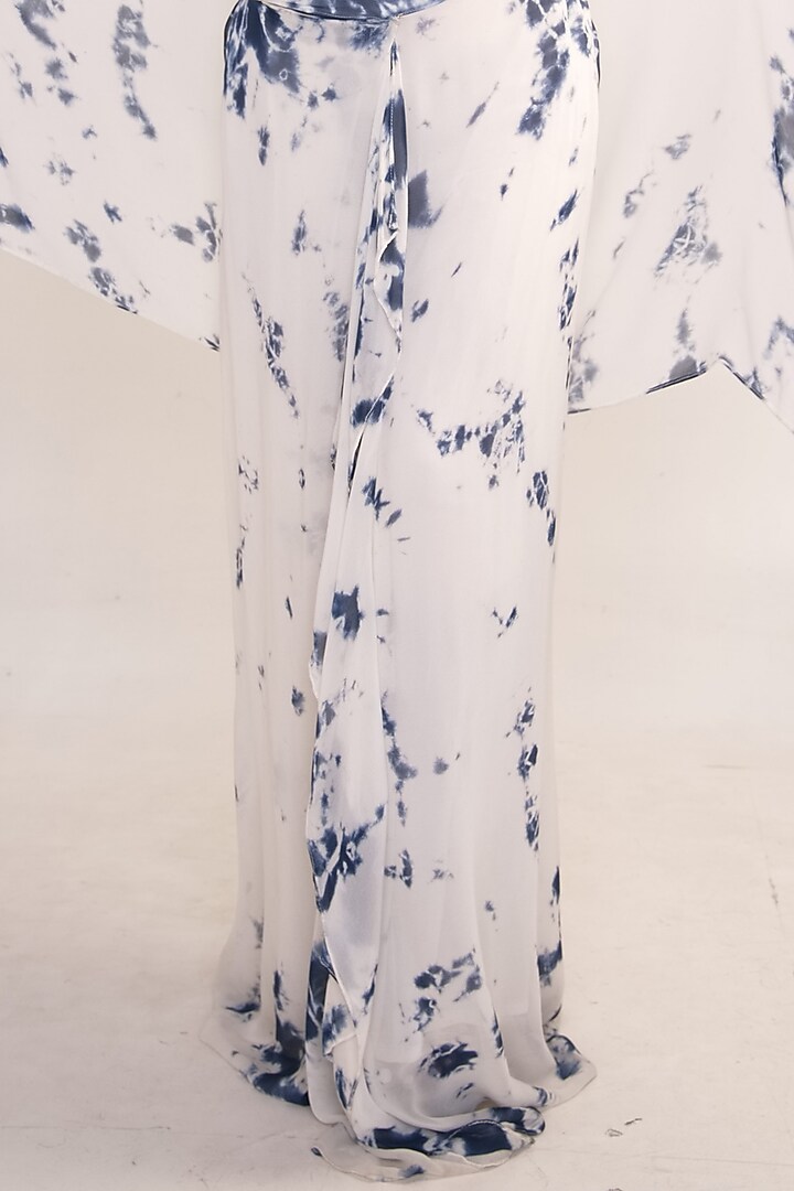 White & Blue Georgette Tie-Dye Printed Co-Ord Set For Girls by Potloo by Merge at Pernia's Pop Up Shop