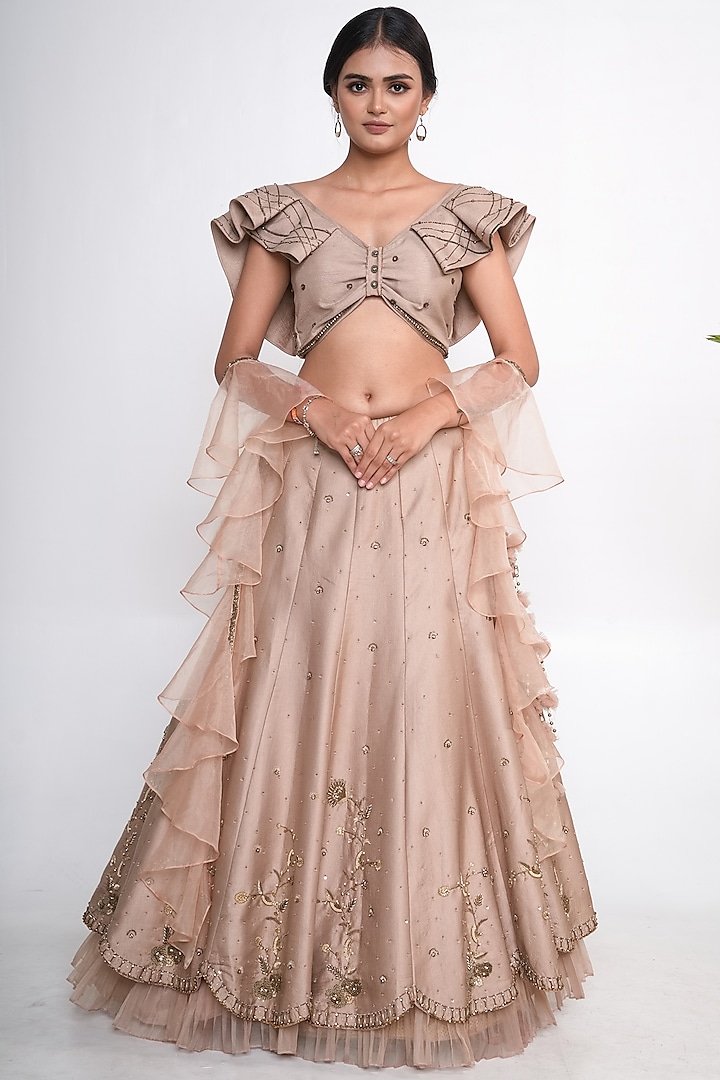 Gold Embroidered Lehenga Set For Girls by Potloo by Merge