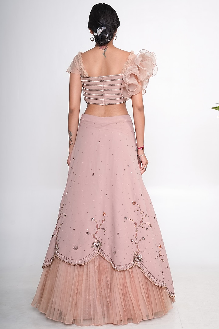 Oyster Georgette Embroidered Lehenga Set For Girls by Potloo by Merge at Pernia's Pop Up Shop