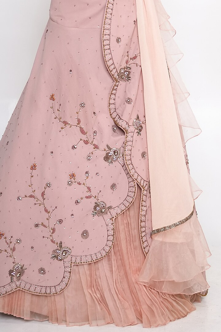 Oyster Georgette Embroidered Lehenga Set For Girls by Potloo by Merge at Pernia's Pop Up Shop