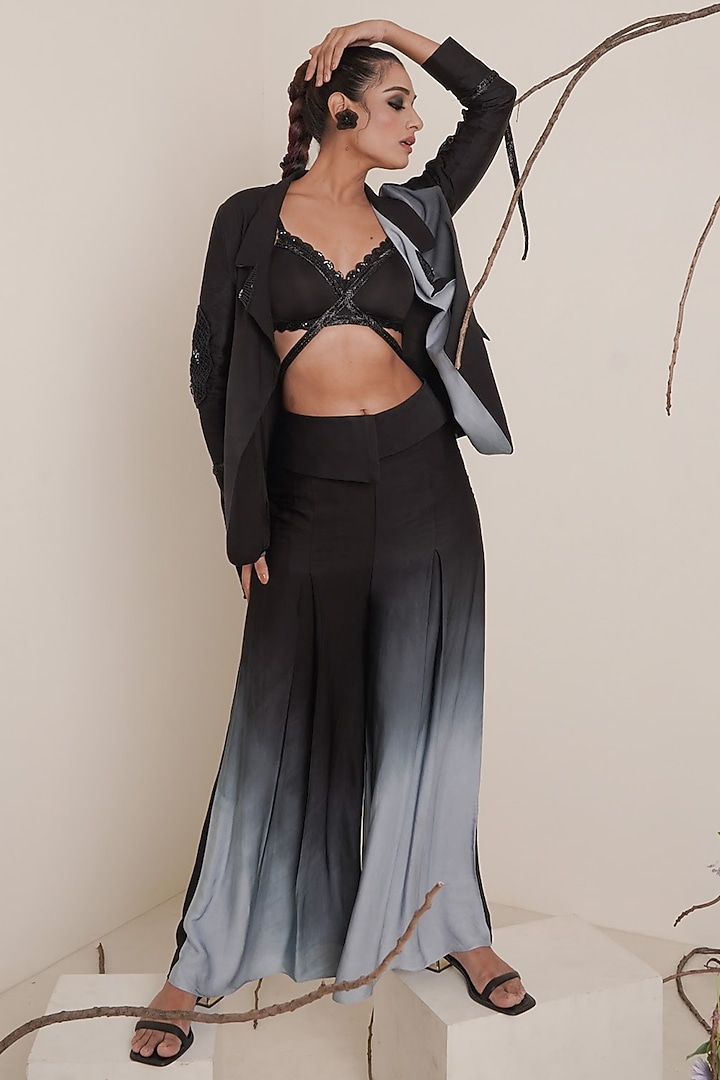 Black Embroidered Pant Set For Girls by Potloo by Merge at Pernia's Pop Up Shop