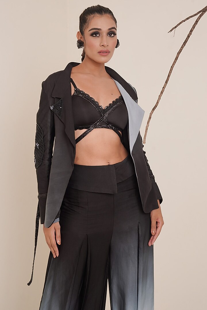 Black Embroidered Pant Set For Girls by Potloo by Merge at Pernia's Pop Up Shop