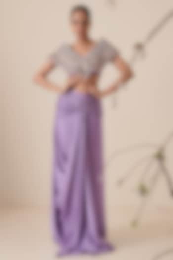 Lavender Embroidered Pre-Draped Saree Set For Girls by Potloo by Merge at Pernia's Pop Up Shop