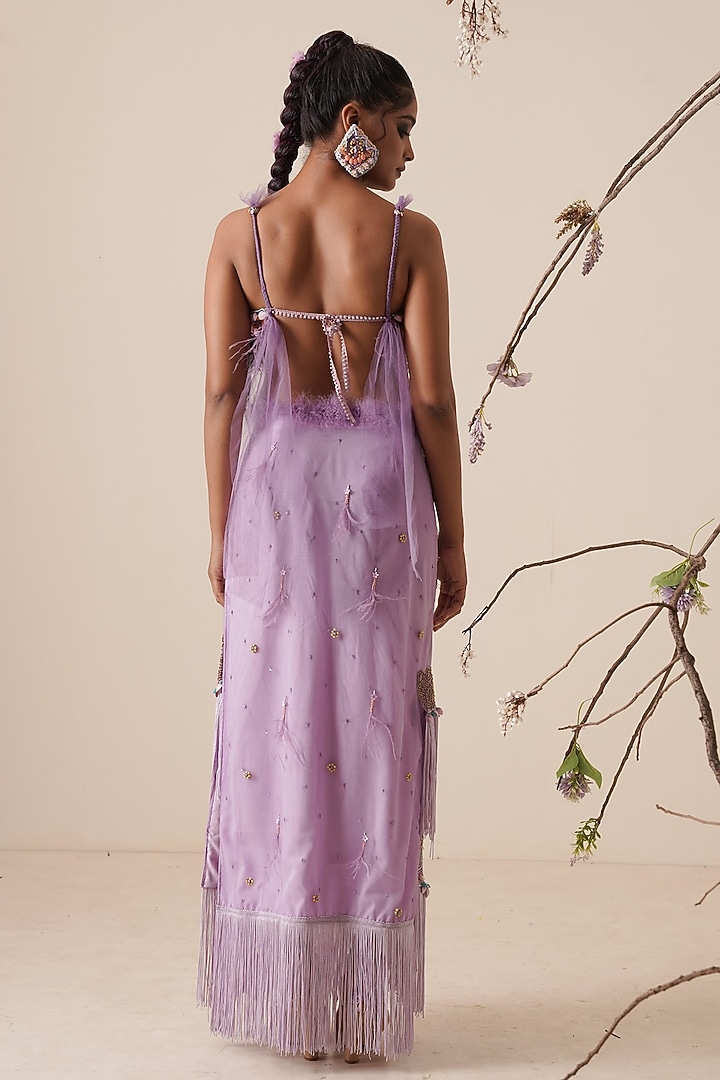 Lavender Net Embroidered Skirt Set For Girls by Potloo by Merge at Pernia's Pop Up Shop