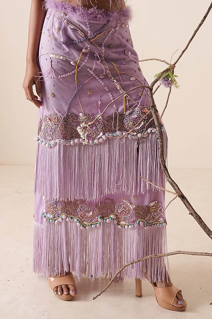 Lavender Net Embroidered Skirt Set For Girls by Potloo by Merge at Pernia's Pop Up Shop