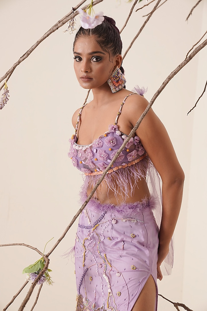 Lavender Net Embroidered Skirt Set For Girls by Potloo by Merge at Pernia's Pop Up Shop