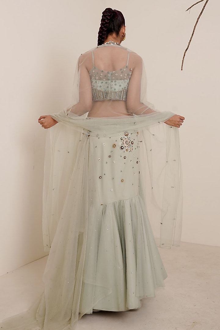 Aqua Net Embroidered Lehenga Set For Girls by Potloo by Merge at Pernia's Pop Up Shop