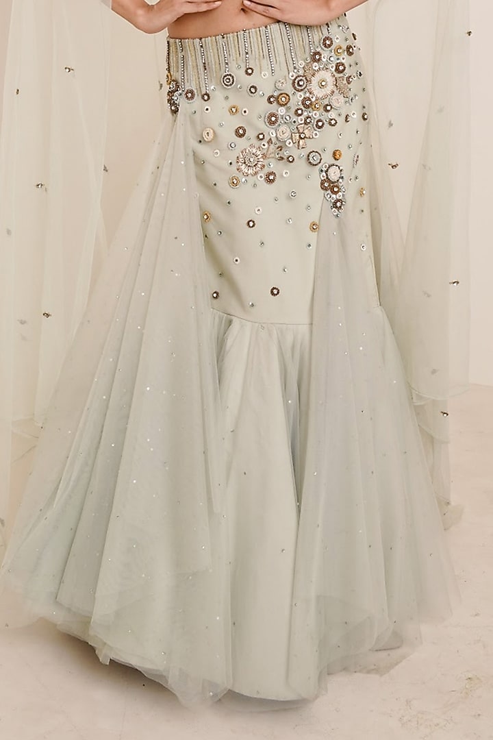 Aqua Net Embroidered Lehenga Set For Girls by Potloo by Merge at Pernia's Pop Up Shop