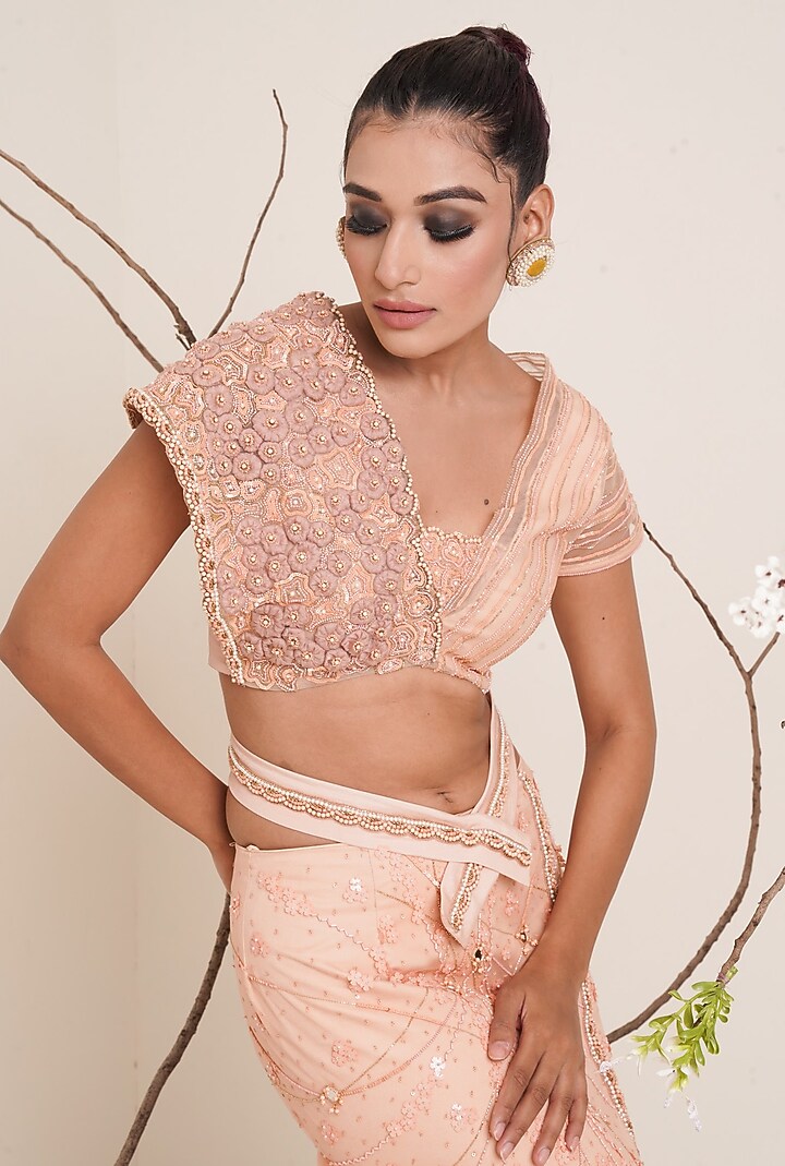 Peach Embroidered Lehenga Set For Girls by Potloo by Merge at Pernia's Pop Up Shop