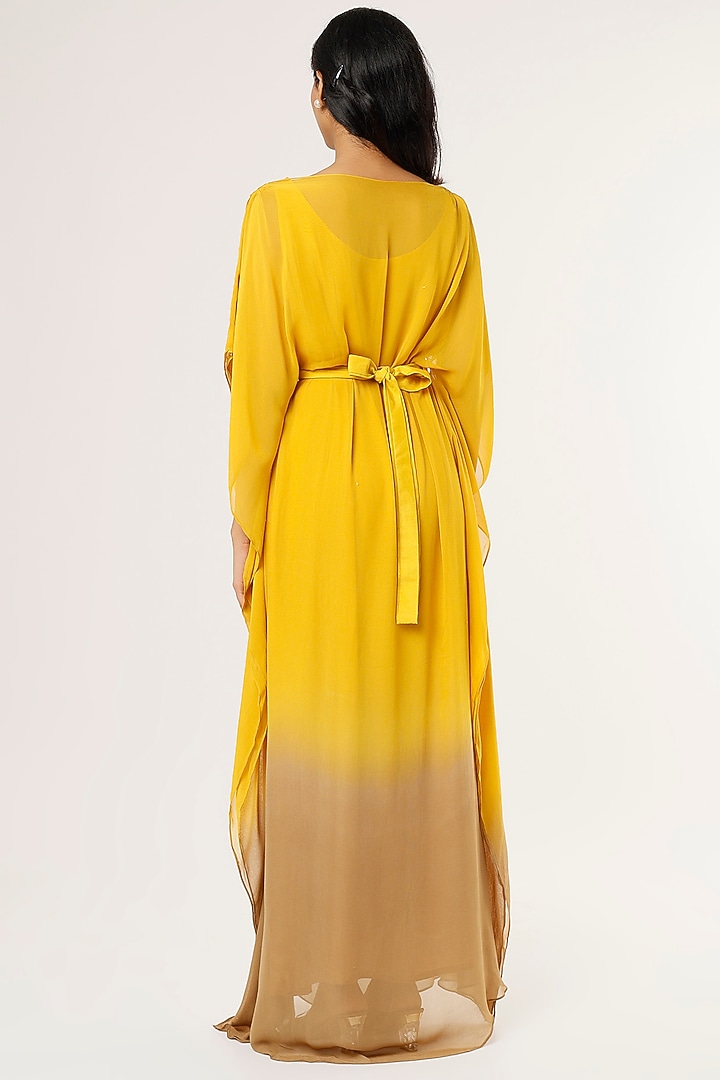 Mustard & Brown Embroidered Kaftan Set For Girls by Potloo by Merge at Pernia's Pop Up Shop