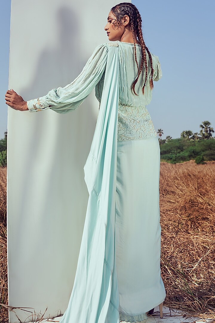 Aqua Modal Satin Skirt Set For Girls by Potloo by Merge at Pernia's Pop Up Shop