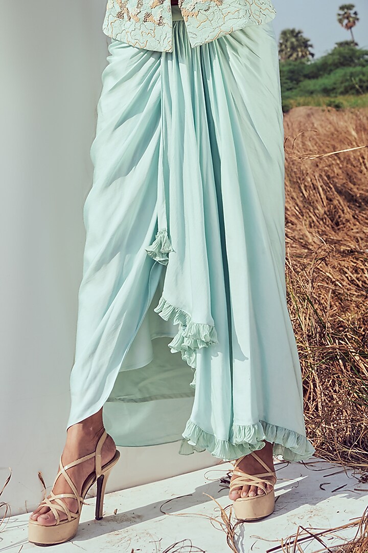 Aqua Modal Satin Skirt Set For Girls by Potloo by Merge at Pernia's Pop Up Shop