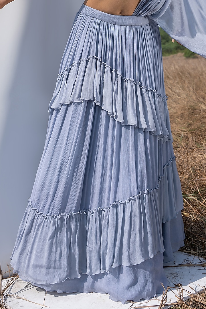 Ice Blue Chiffon Lehenga Set For Girls by Potloo by Merge at Pernia's Pop Up Shop