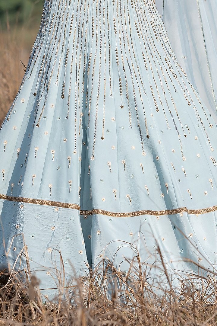 Aqua Embroidered Lehenga Set For Girls by Potloo by Merge at Pernia's Pop Up Shop