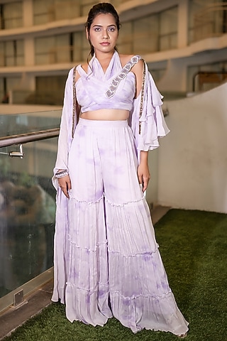 Lavender Printed Sharara Set For Girls by Potloo by Merge