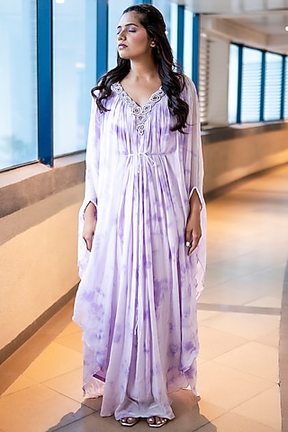 Lavender Georgette Kaftan For Girls by Potloo by Merge