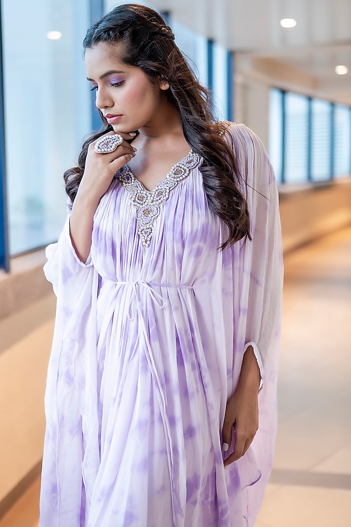 Lavender Georgette Kaftan For Girls by Potloo by Merge at Pernia's Pop Up Shop