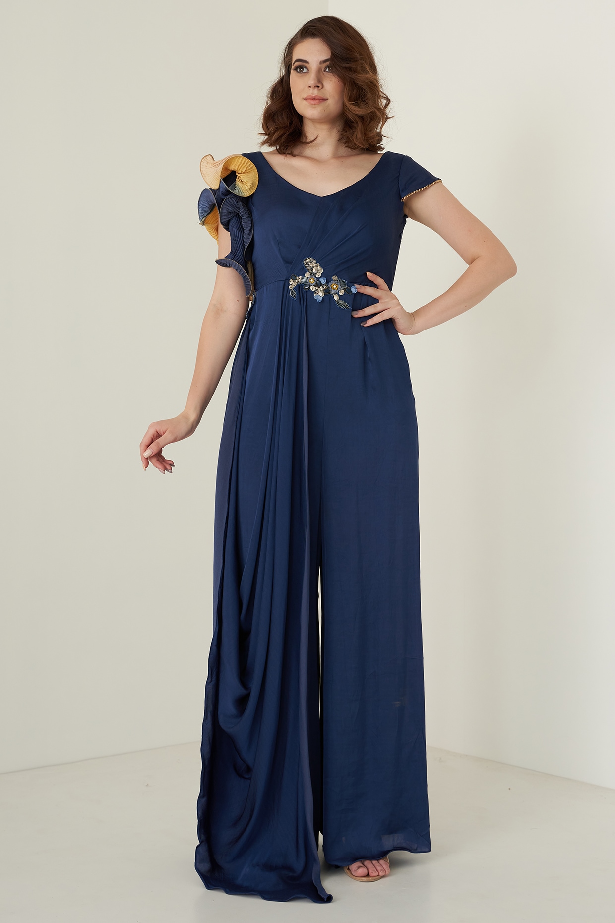 Navy Blue Modal Satin Jumpsuit For Girls by Potloo by Merge at Pernia s Pop Up Shop 2024