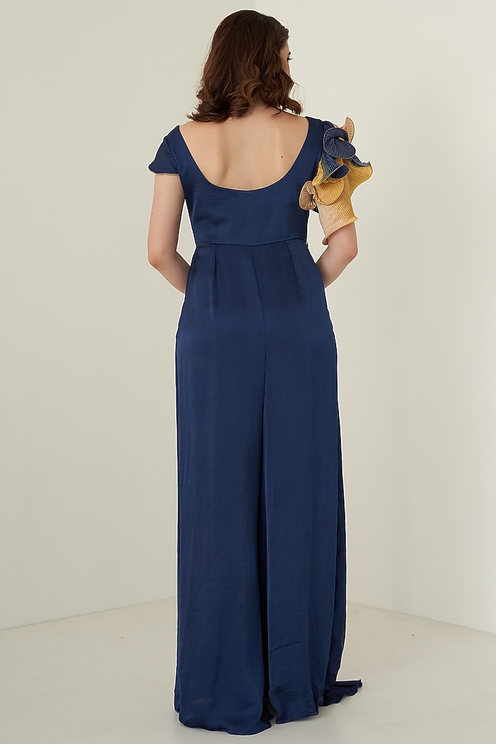 Navy Blue Modal Satin Jumpsuit For Girls by Potloo by Merge at Pernia's Pop Up Shop
