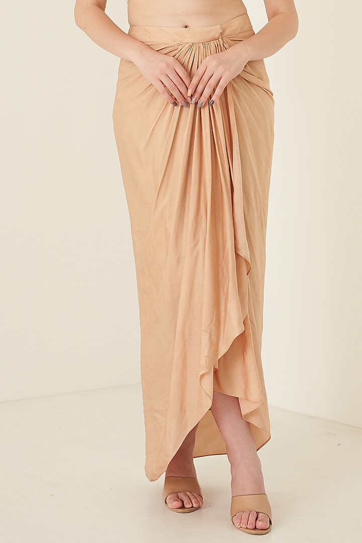 Peach Modal Satin Dhoti Skirt Set For Girls by Potloo by Merge at Pernia's Pop Up Shop