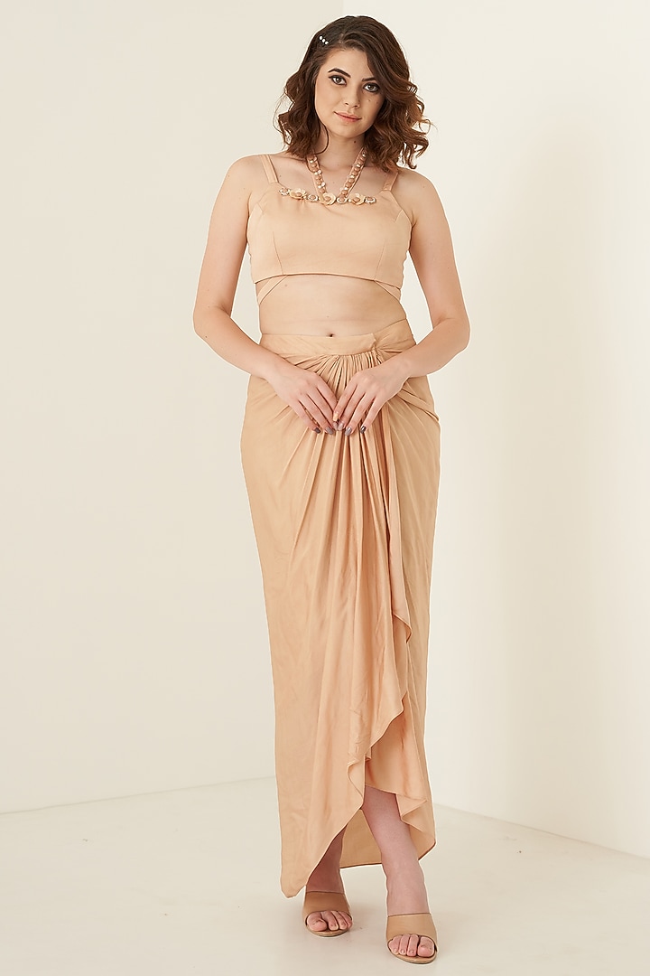 Peach Modal Satin Dhoti Skirt Set For Girls by Potloo by Merge at Pernia's Pop Up Shop