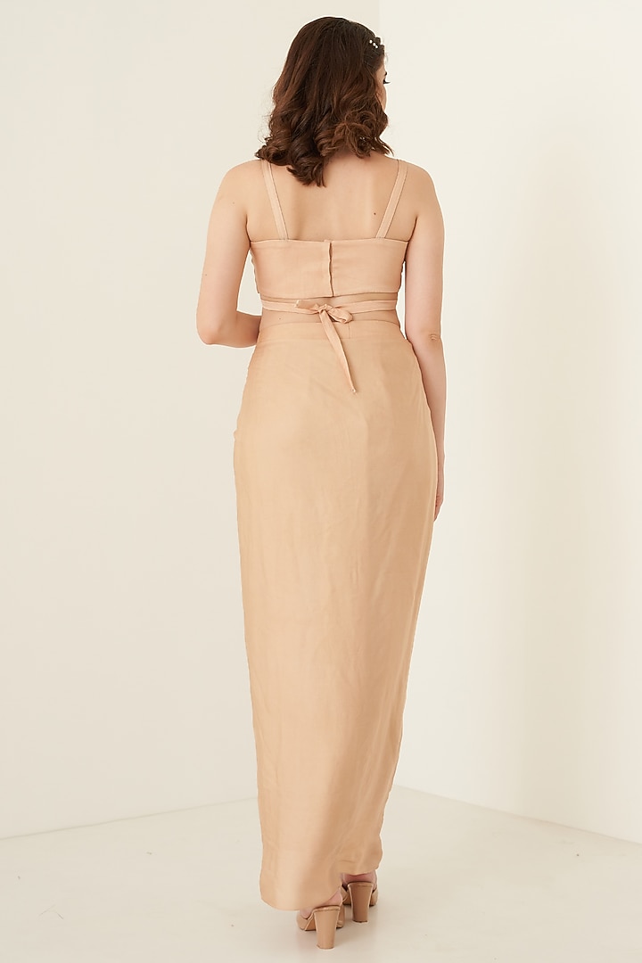 Peach Modal Satin Dhoti Skirt Set For Girls by Potloo by Merge at Pernia's Pop Up Shop