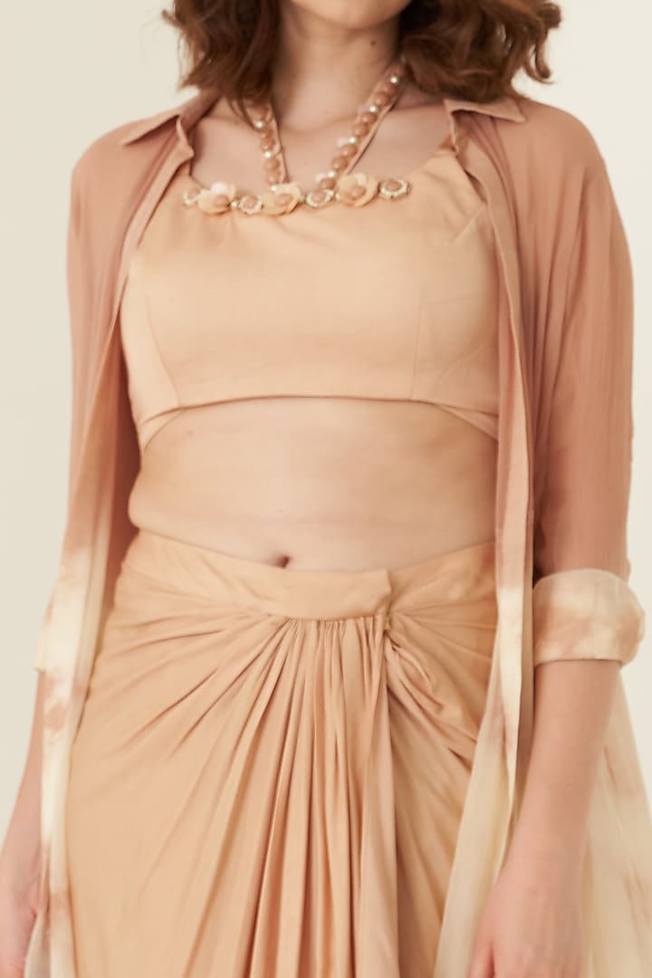 Peach Modal Satin Dhoti Skirt Set For Girls by Potloo by Merge at Pernia's Pop Up Shop