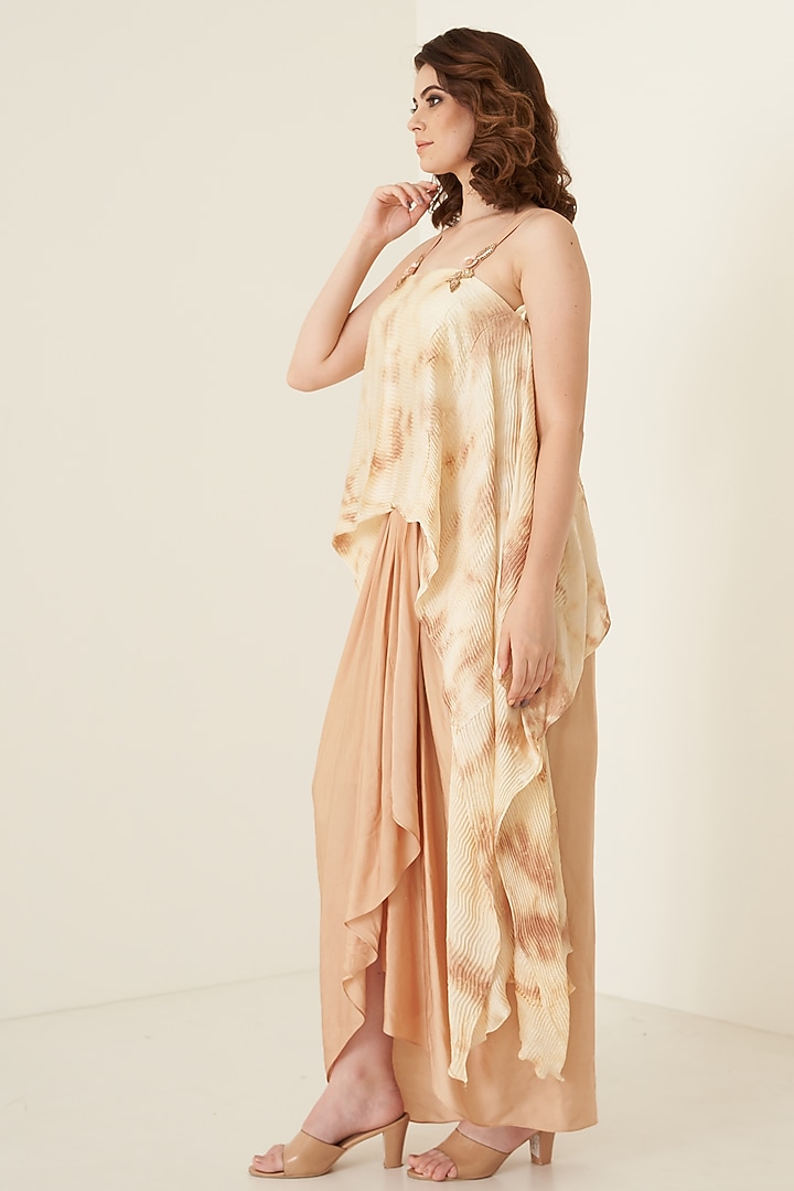 Peach Modal Satin Skirt Set For Girls by Potloo by Merge at Pernia's Pop Up Shop