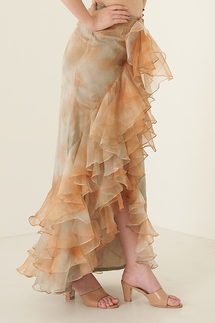 Rust & Grey Organza Skirt Set For Girls by Potloo by Merge at Pernia's Pop Up Shop