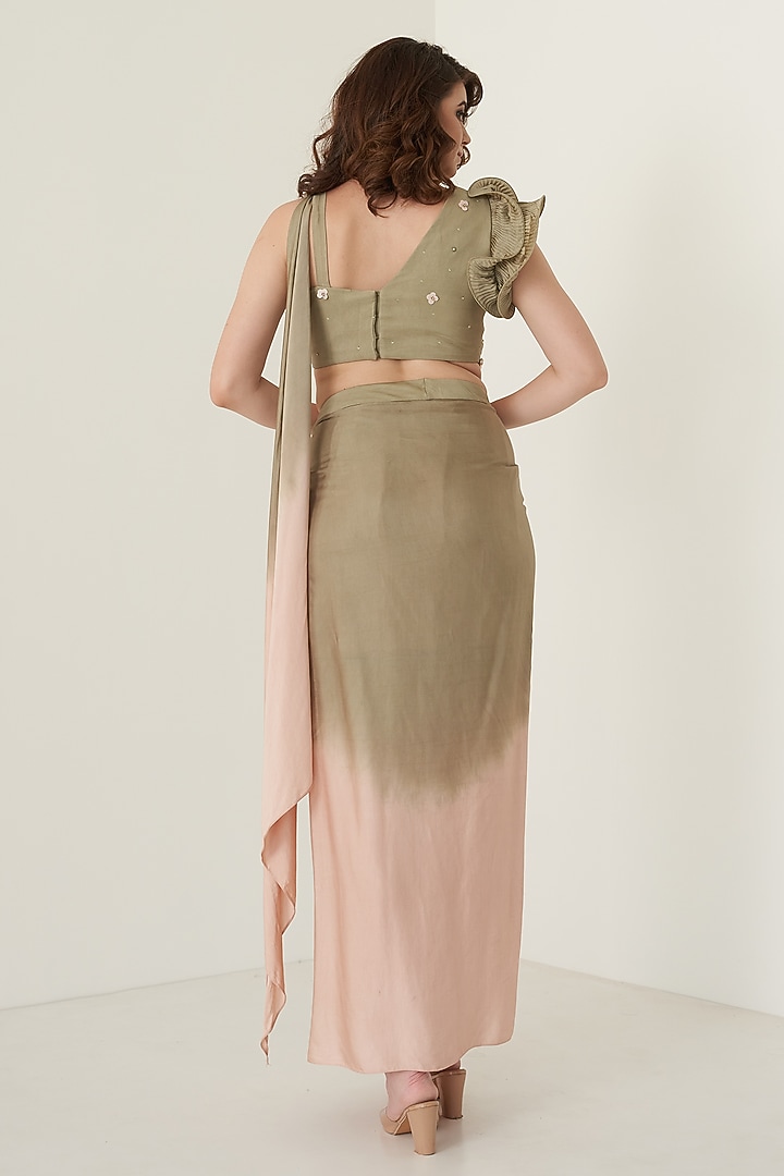 Peach & Moss Green Skirt Set For Girls by Potloo by Merge at Pernia's Pop Up Shop