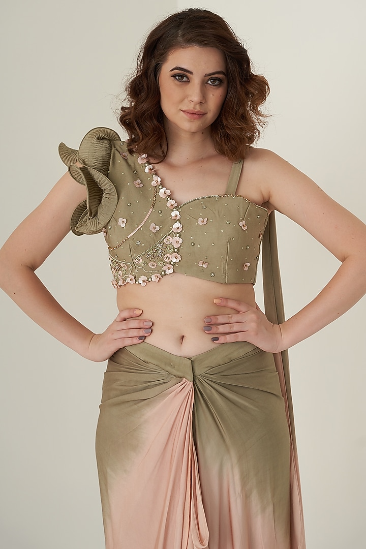 Peach & Moss Green Skirt Set For Girls by Potloo by Merge at Pernia's Pop Up Shop