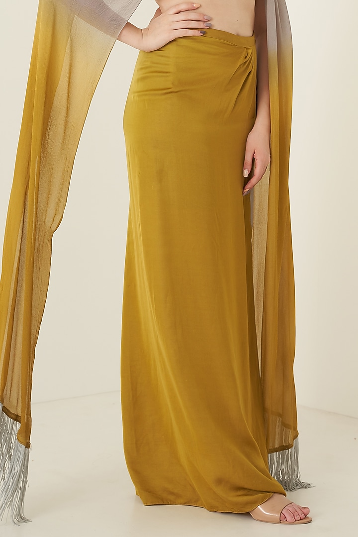 Mustard & Yellow Modal Satin Skirt Set For Girls by Potloo by Merge at Pernia's Pop Up Shop