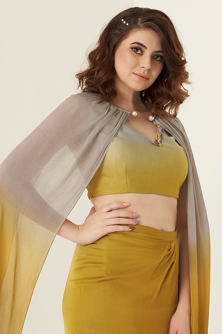 Mustard & Yellow Modal Satin Skirt Set For Girls by Potloo by Merge at Pernia's Pop Up Shop