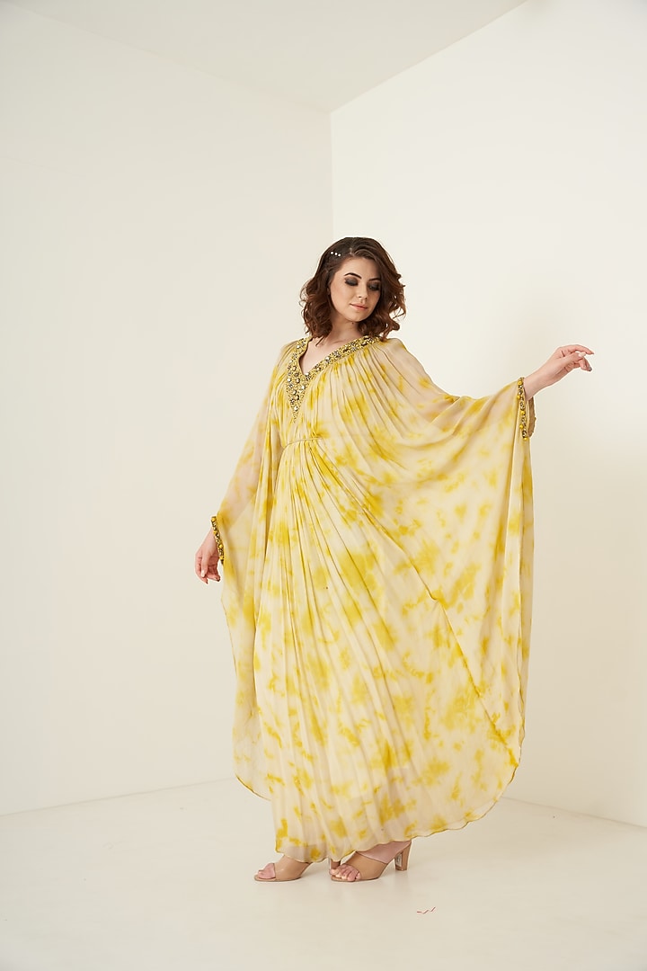 Yellow Georgette Kaftan For Girls by Potloo by Merge at Pernia's Pop Up Shop