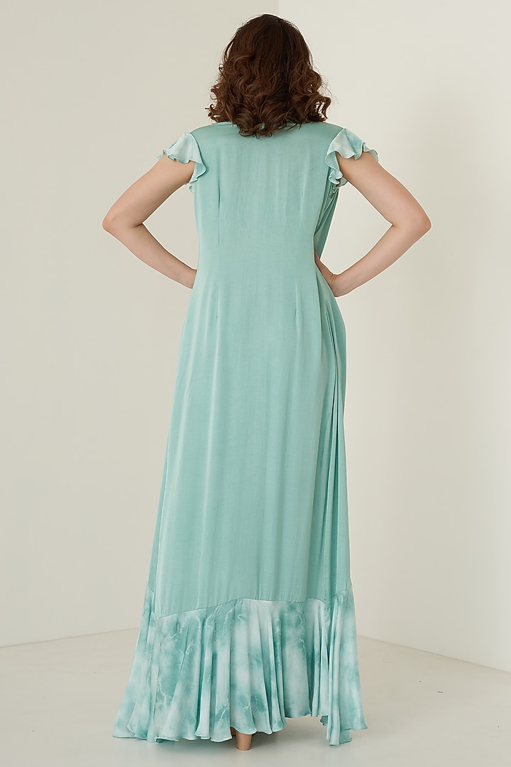Aqua Blue Pure Satin Skirt Set For Girls by Potloo by Merge at Pernia's Pop Up Shop