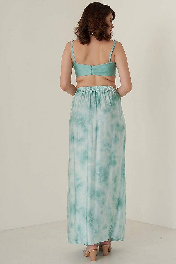 Aqua Blue Pure Satin Skirt Set For Girls by Potloo by Merge at Pernia's Pop Up Shop