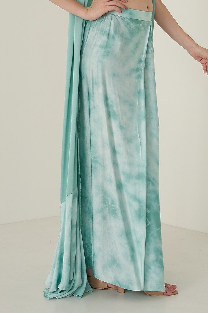 Aqua Blue Pure Satin Skirt Set For Girls by Potloo by Merge at Pernia's Pop Up Shop