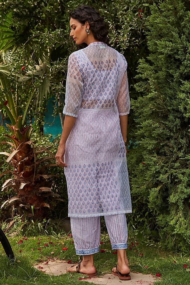 White Kota Hand Block Printed Kurta Set by PTRAANI at Pernia's Pop Up Shop