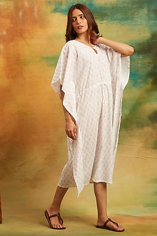 Pink Cambric Hand Block Printed Kaftan by PTRAANI